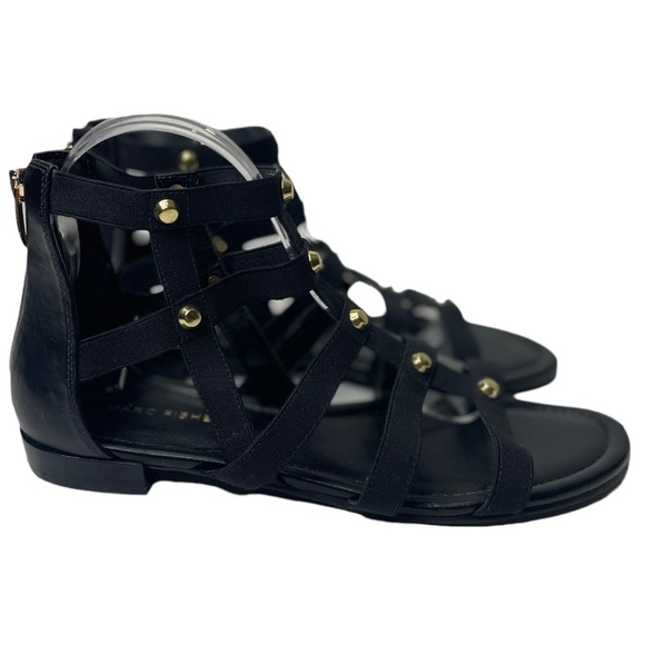 Marc Fisher Pammy Women’s Black Gladiator Sandals With Gold Studs - Picture 4 of 9